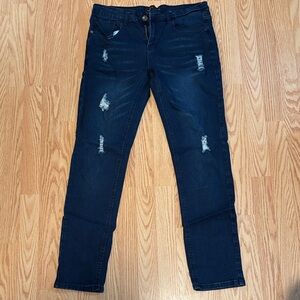 Martinez Valero Men's Straight Jeans - Dark Blue Distressed